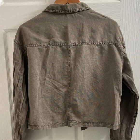 C&C California Linen Blend Cargo Utility Jacket in Army Green Size Large - Picture 4 of 4